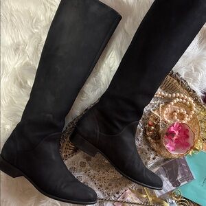 STUART WEITZMAN Suede Tall Boots Black Spain 6 Block Low Heel Designer Luxury
